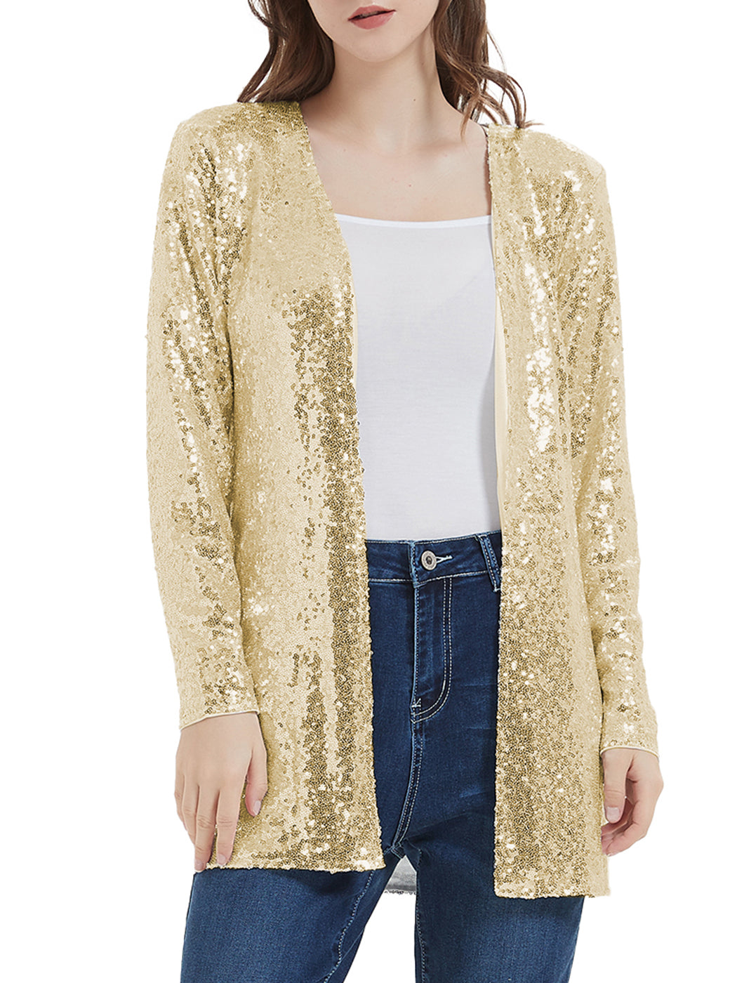 Anna-Kaci Women's Sequin Jacket Open Front Coat Blazer Party Cocktail Outerwear Cardigan