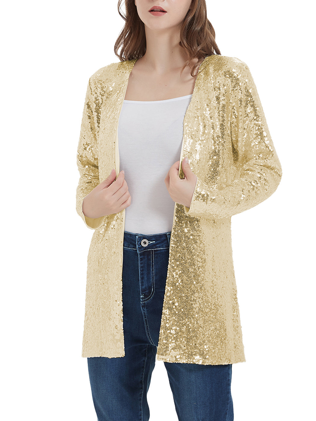 Anna-Kaci Women's Sequin Jacket Open Front Coat Blazer Party Cocktail Outerwear Cardigan