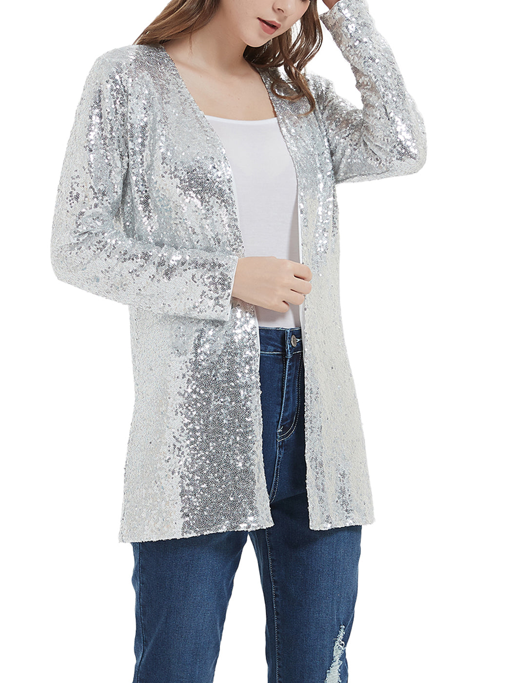 Anna-Kaci Women's Sequin Jacket Open Front Coat Blazer Party Cocktail Outerwear Cardigan