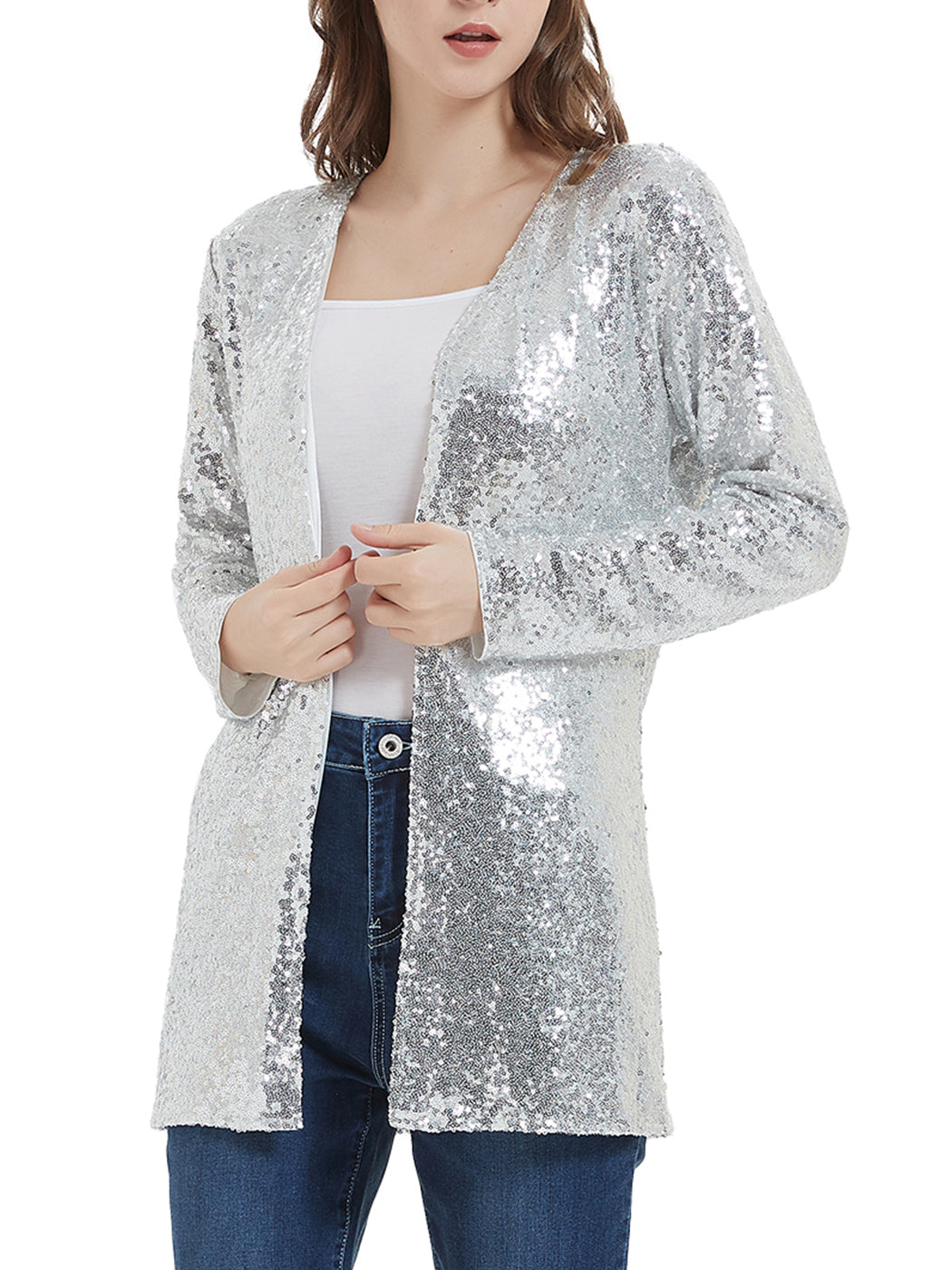 Anna-Kaci Women's Sequin Jacket Open Front Coat Blazer Party Cocktail Outerwear Cardigan