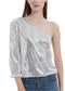 Anna-Kaci Summer Sparkle Sequins One Shoulder Top Blouse Cocktail Casual Glitter Sequined T-Shirt Tops