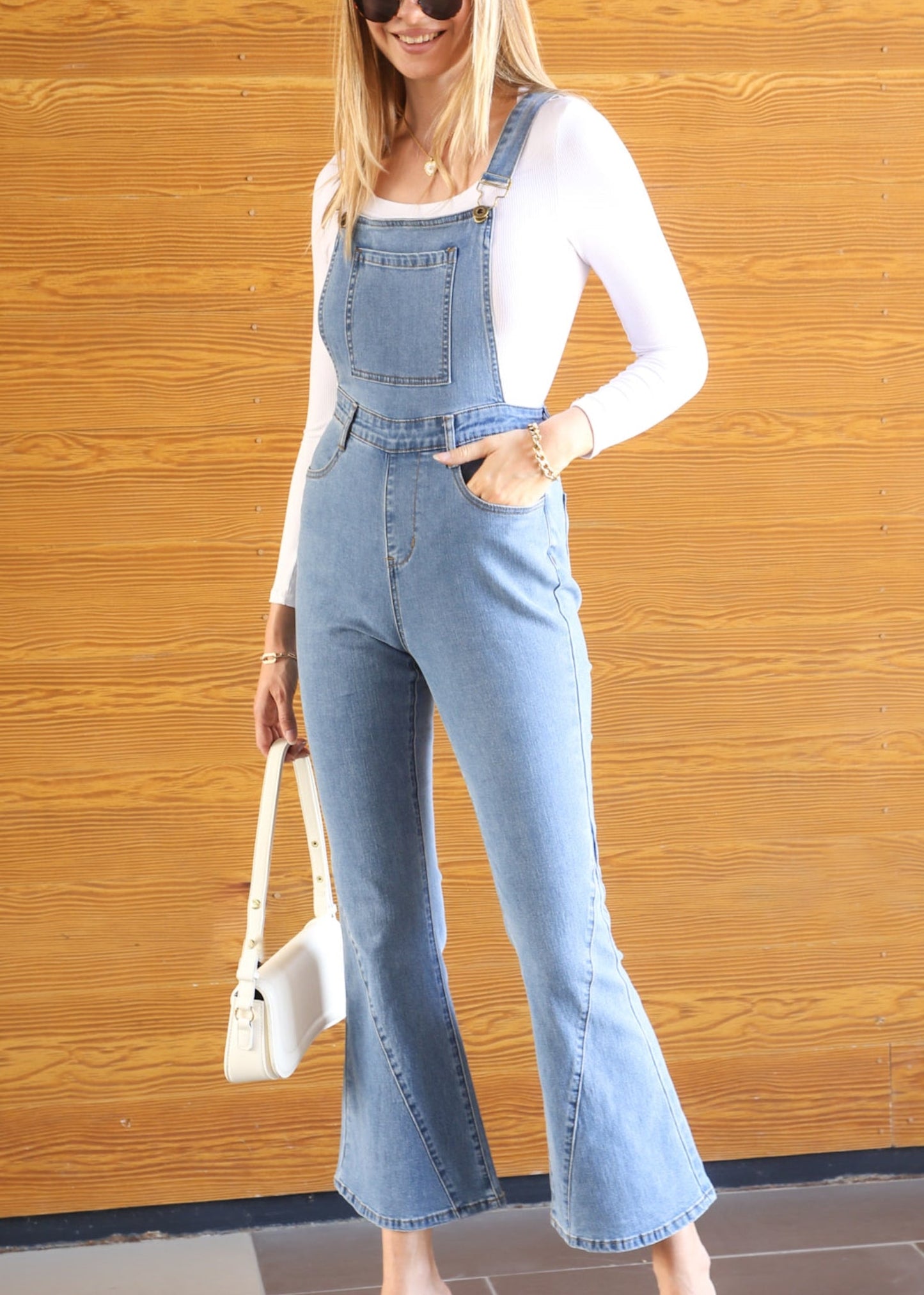 Anna-Kaci Women's Flare Overalls Jumpsuits Retro Bell Bottom Jeans Skinny Denim Overalls