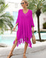 V Neck Swimsuit Cover Ups Loose Beach Bathing Suit Dress - Blue