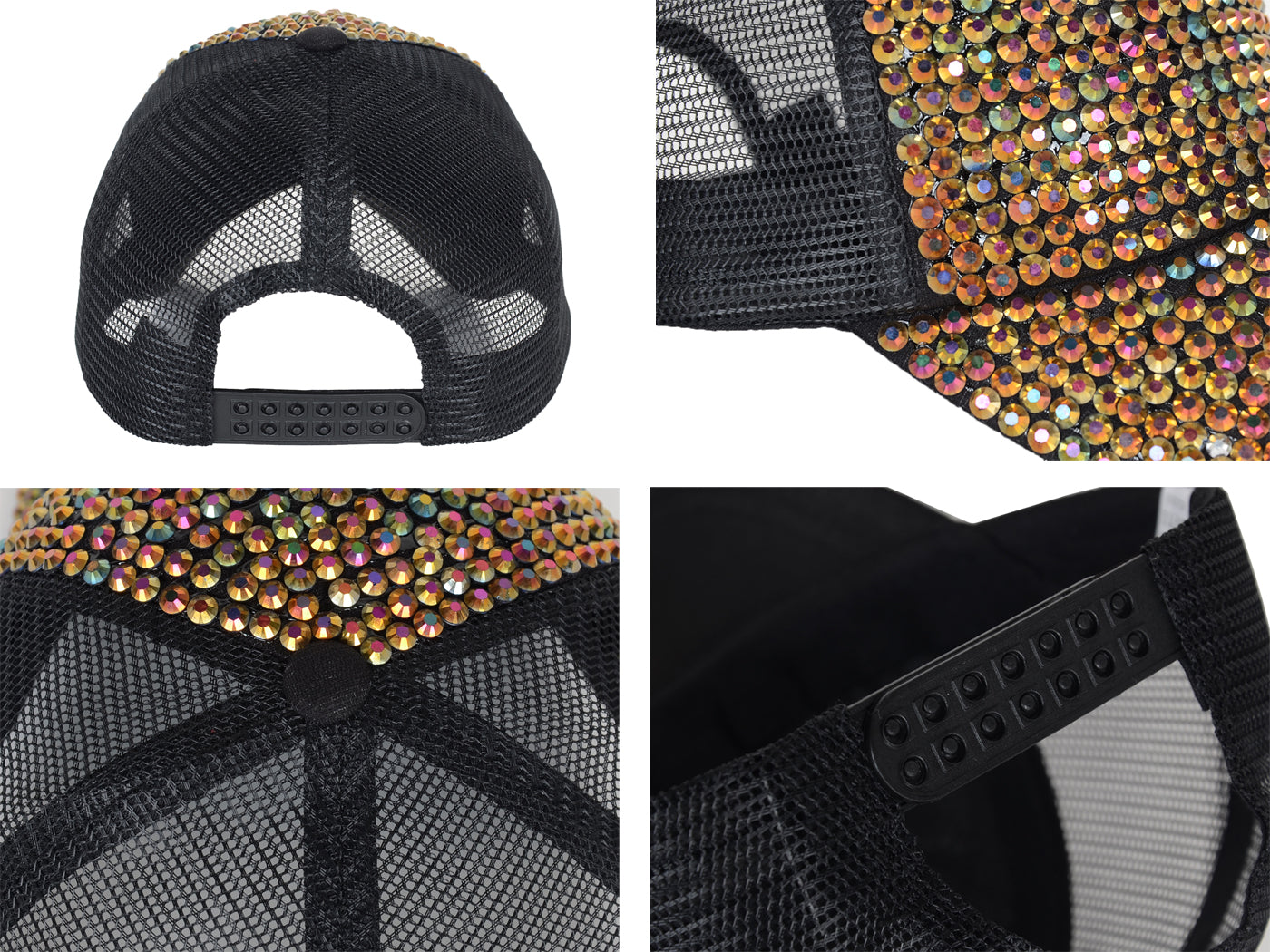 Anna-Kaci Women's Studded Rhinestone Baseball Cap Bun Ponytail Adjustable Sparkle Mesh Sun Hat