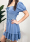 Ruffle Sleeve Drawstring Square Neck Mini Dress