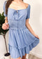 Ruffle Sleeve Drawstring Square Neck Mini Dress