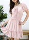 Ruffle Sleeve Drawstring Square Neck Mini Dress