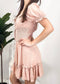 Ruffle Sleeve Drawstring Square Neck Mini Dress