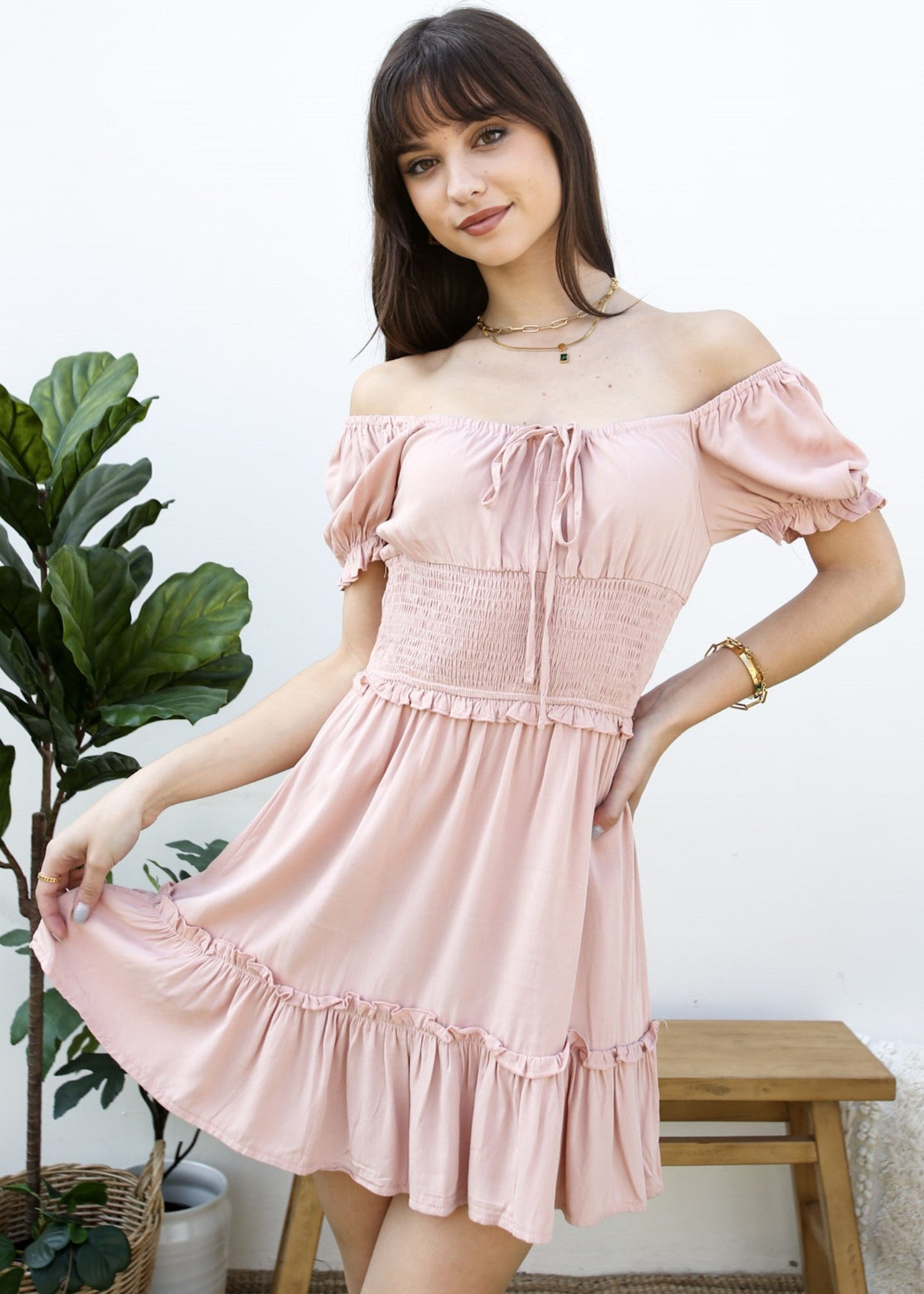 Ruffle Sleeve Drawstring Square Neck Mini Dress
