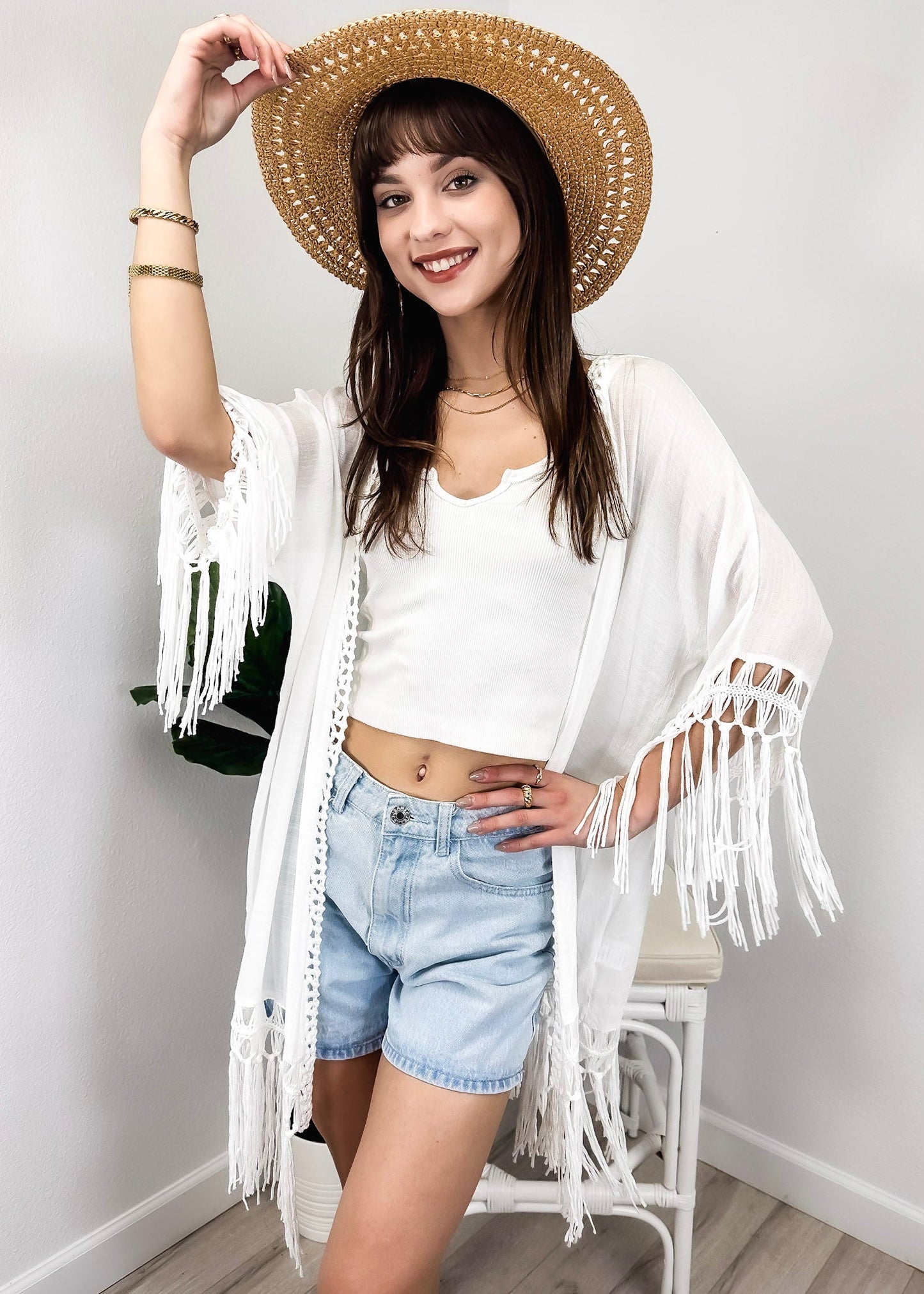 Anna-Kaci Women Boho Crochet Swimsuit Coverup Hollow Out Knitted Tassel Kimono Flowy Beach Cover Up