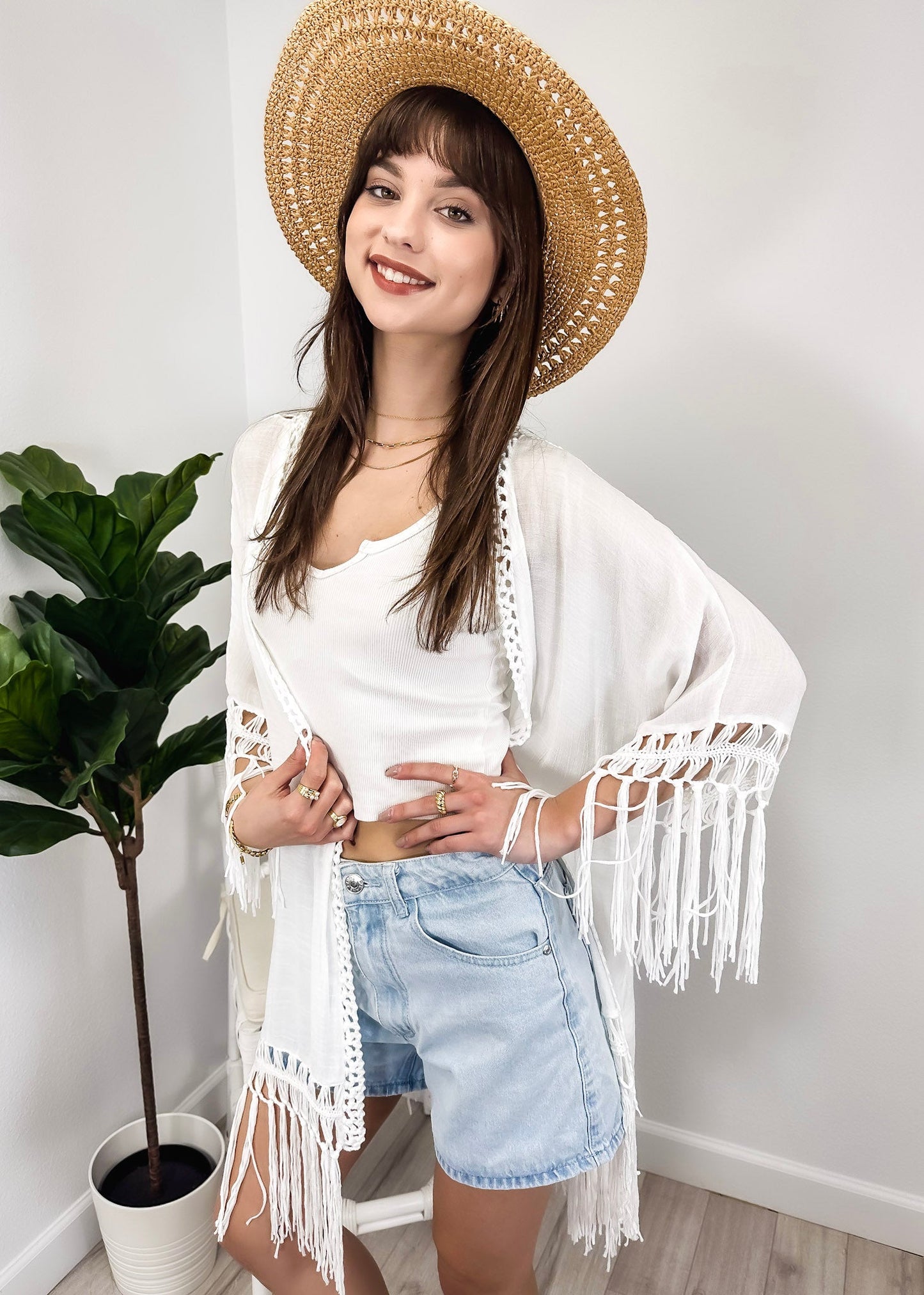 Anna-Kaci Women Boho Crochet Swimsuit Coverup Hollow Out Knitted Tassel Kimono Flowy Beach Cover Up