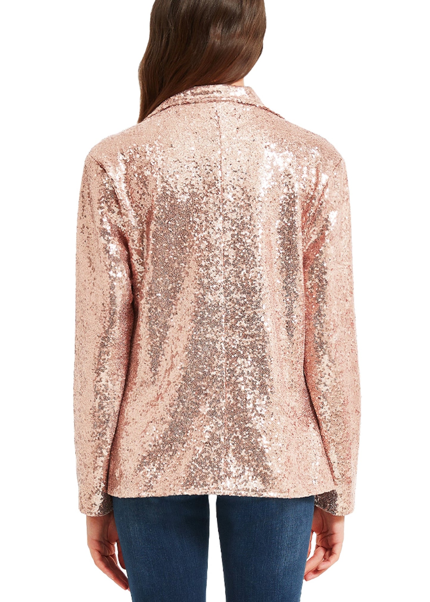 Anna-Kaci Women's Long Sleeve Sequin Blazer Jackets Casual Sparkly Coat with Pocket