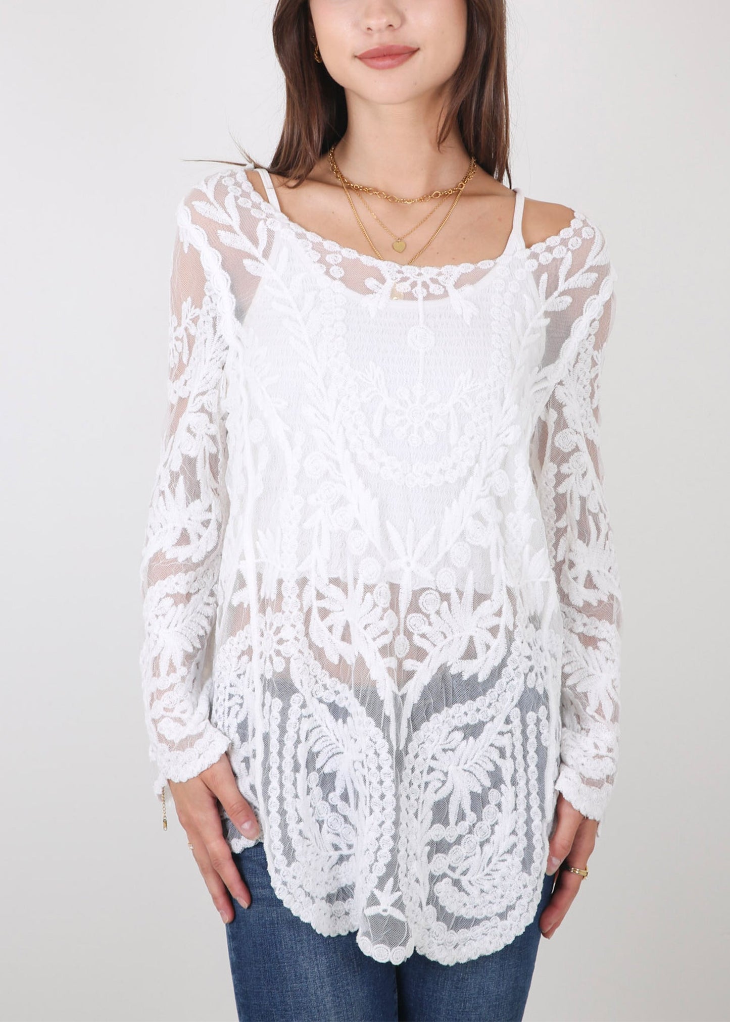 Contrast Embroidered Lace V Neck Bikini Cover Up Beach Mini Dress with Half Sleeve - White