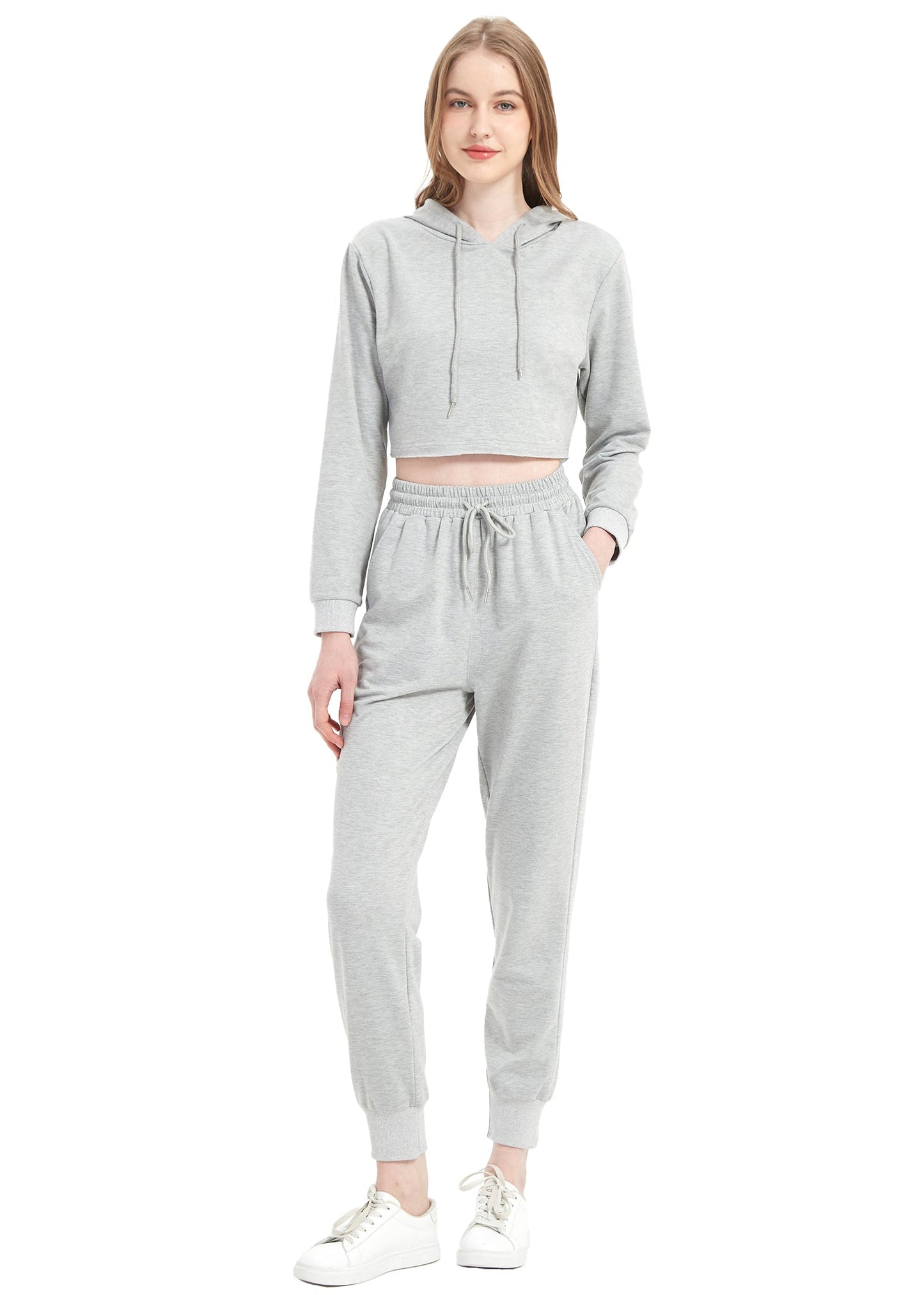 Anna-Kaci Women Tracksuit Set Cropped Hoodie Sweatshirt and Drawstring Sweatpants Tapered Joggers Set for Women 2 Piece