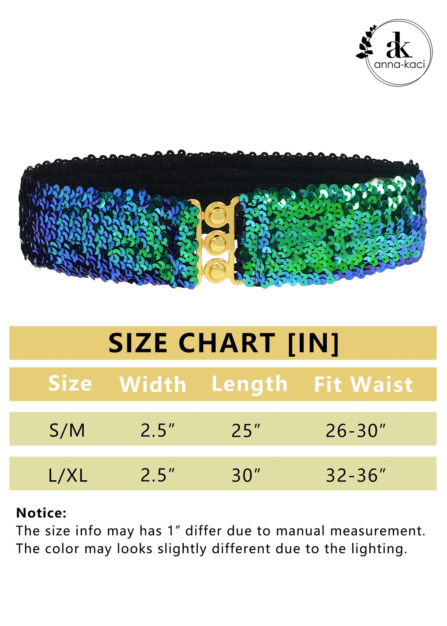 Anna-Kaci Women Glitter Sequin Belts Stretchy Sparkly Cinch Belt Disco Party Costume Elastic Waist Accessory