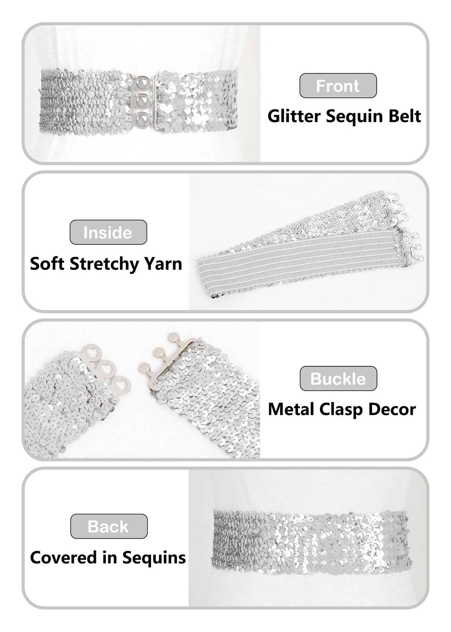 Anna-Kaci Women Glitter Sequin Belts Stretchy Sparkly Cinch Belt Disco Party Costume Elastic Waist Accessory