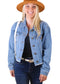 Cropped Raw Hem Denim Jacket with Pockets