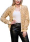 Anna-Kaci Women's Sparkly Sequin Jacket Glitter Long Sleeves Front Zip Up Bomber Jacket with Ribbed Cuffs