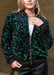 Anna-Kaci Women's Sparkly Sequin Jacket Glitter Long Sleeves Front Zip Up Bomber Jacket with Ribbed Cuffs