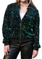 Anna-Kaci Women's Sparkly Sequin Jacket Glitter Long Sleeves Front Zip Up Bomber Jacket with Ribbed Cuffs