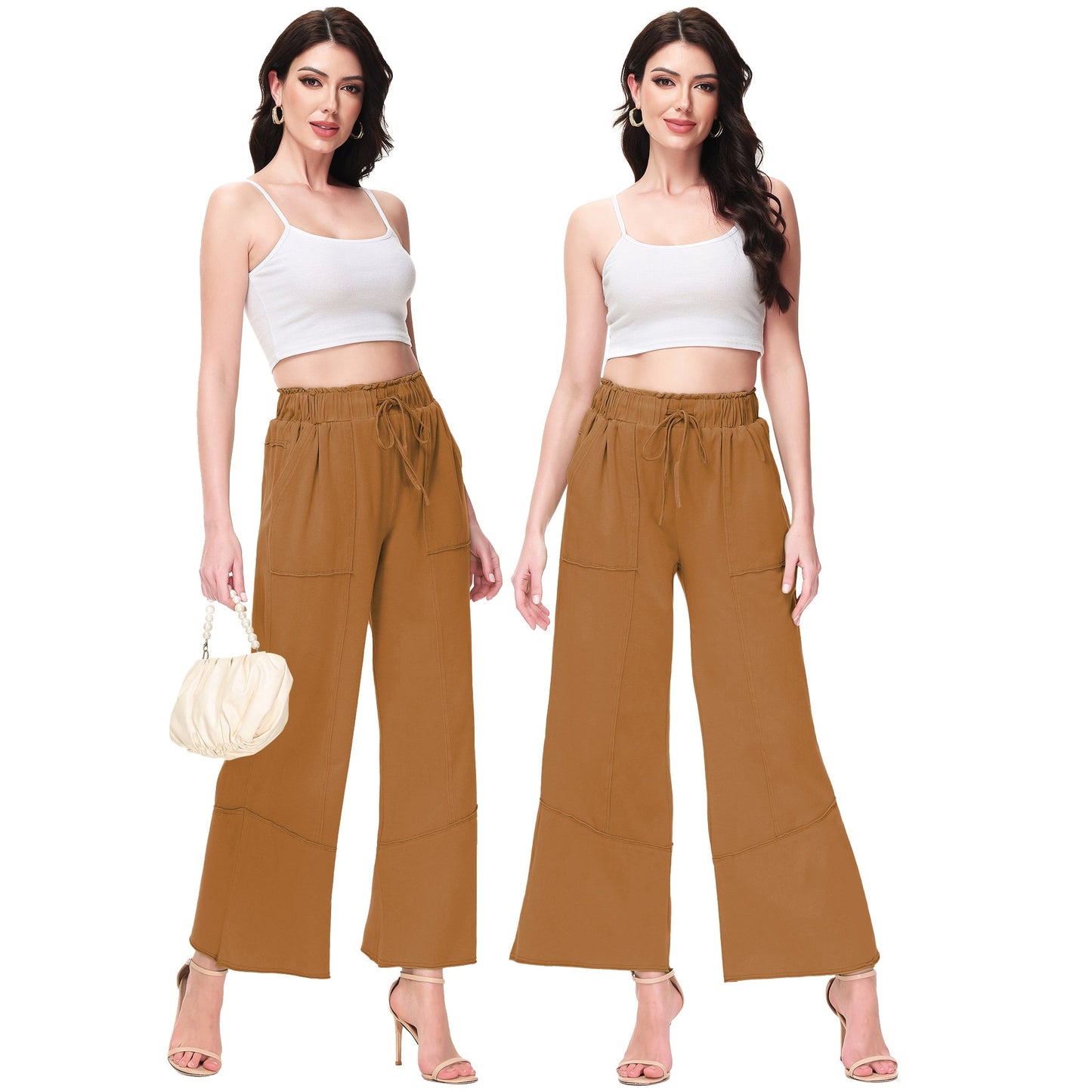 Anna-Kaci Womens High Waist Drawstring Wide Leg Long Pants Casual Loose Soft Ladies Pants with Pockets