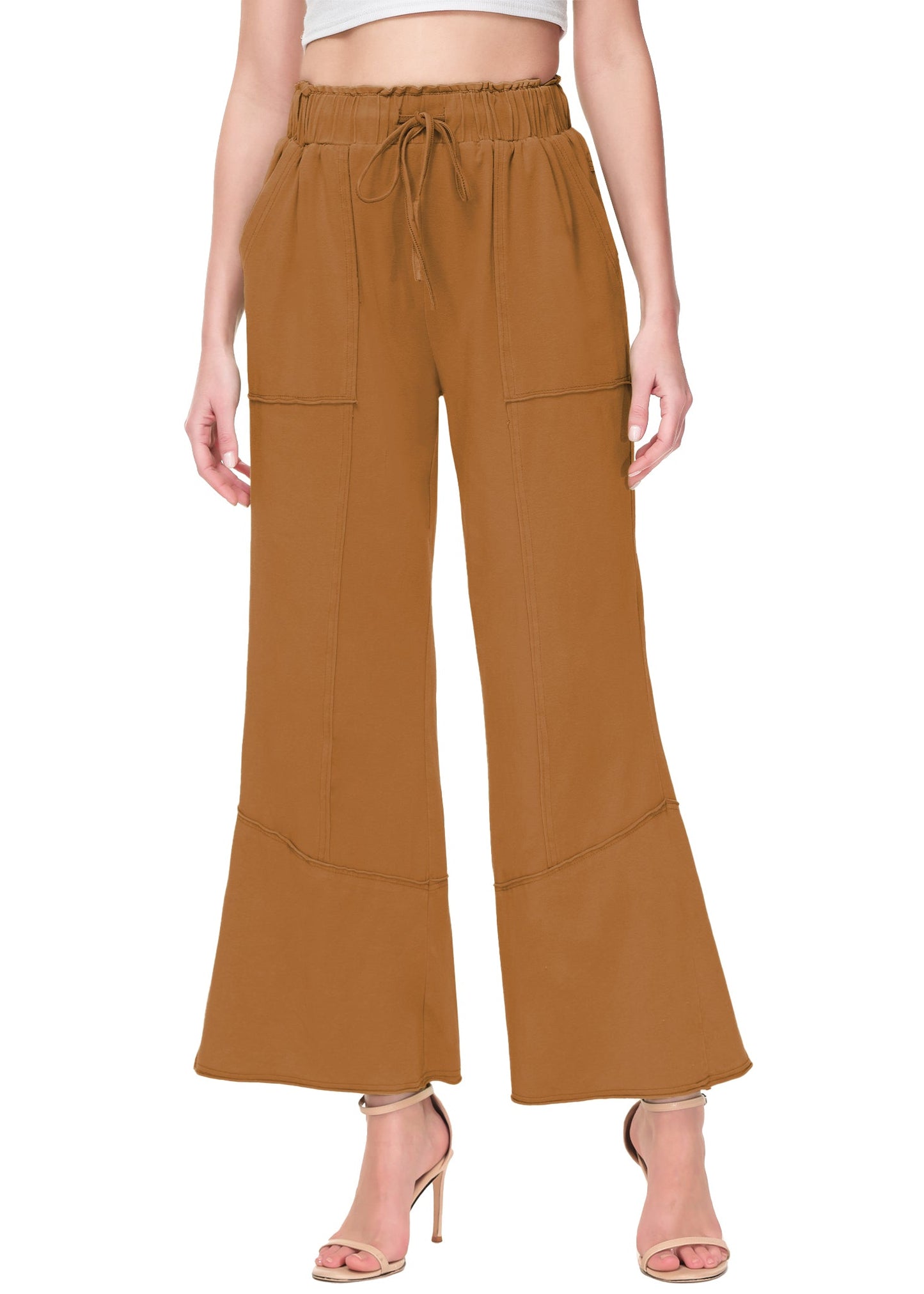 Anna-Kaci Womens High Waist Drawstring Wide Leg Long Pants Casual Loose Soft Ladies Pants with Pockets