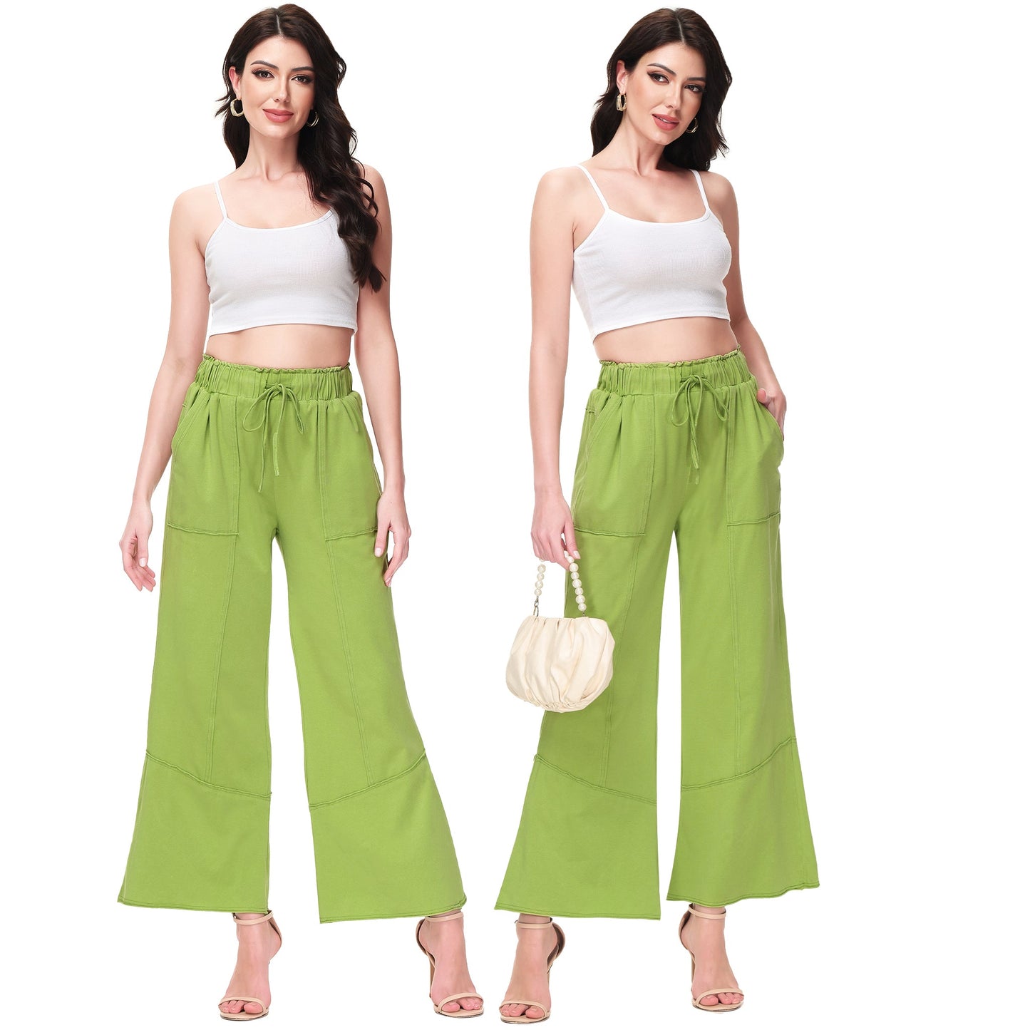 Anna-Kaci Womens High Waist Drawstring Wide Leg Long Pants Casual Loose Soft Ladies Pants with Pockets