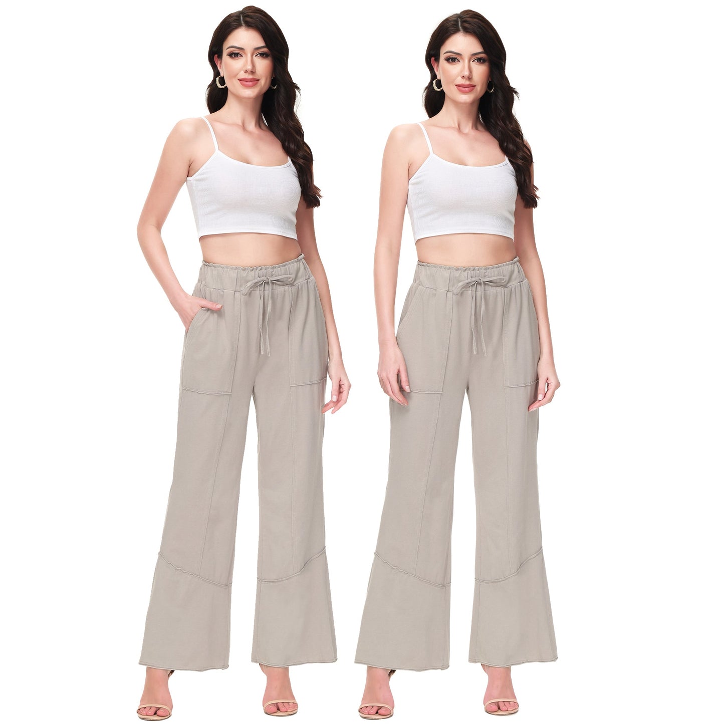 Anna-Kaci Womens High Waist Drawstring Wide Leg Long Pants Casual Loose Soft Ladies Pants with Pockets