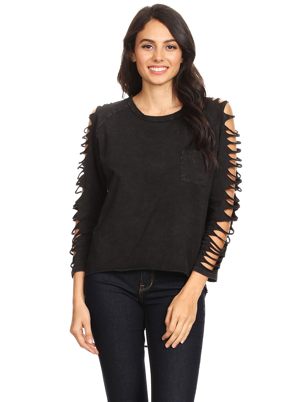 Ripped Long-Sleeve Pullover Top