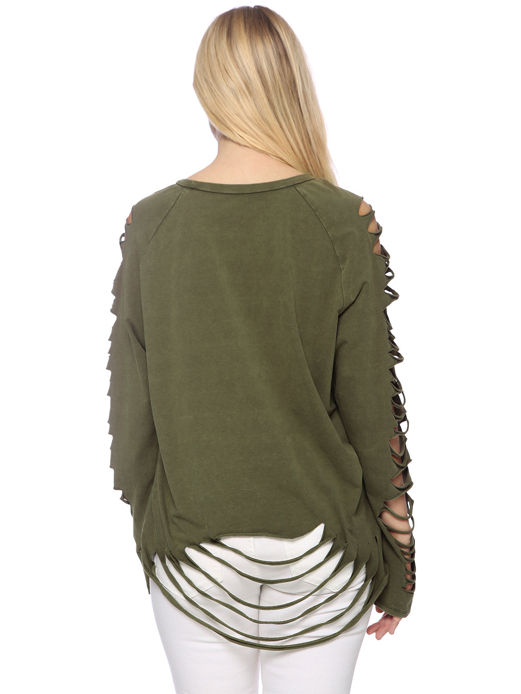 Ripped Long-Sleeve Pullover Top