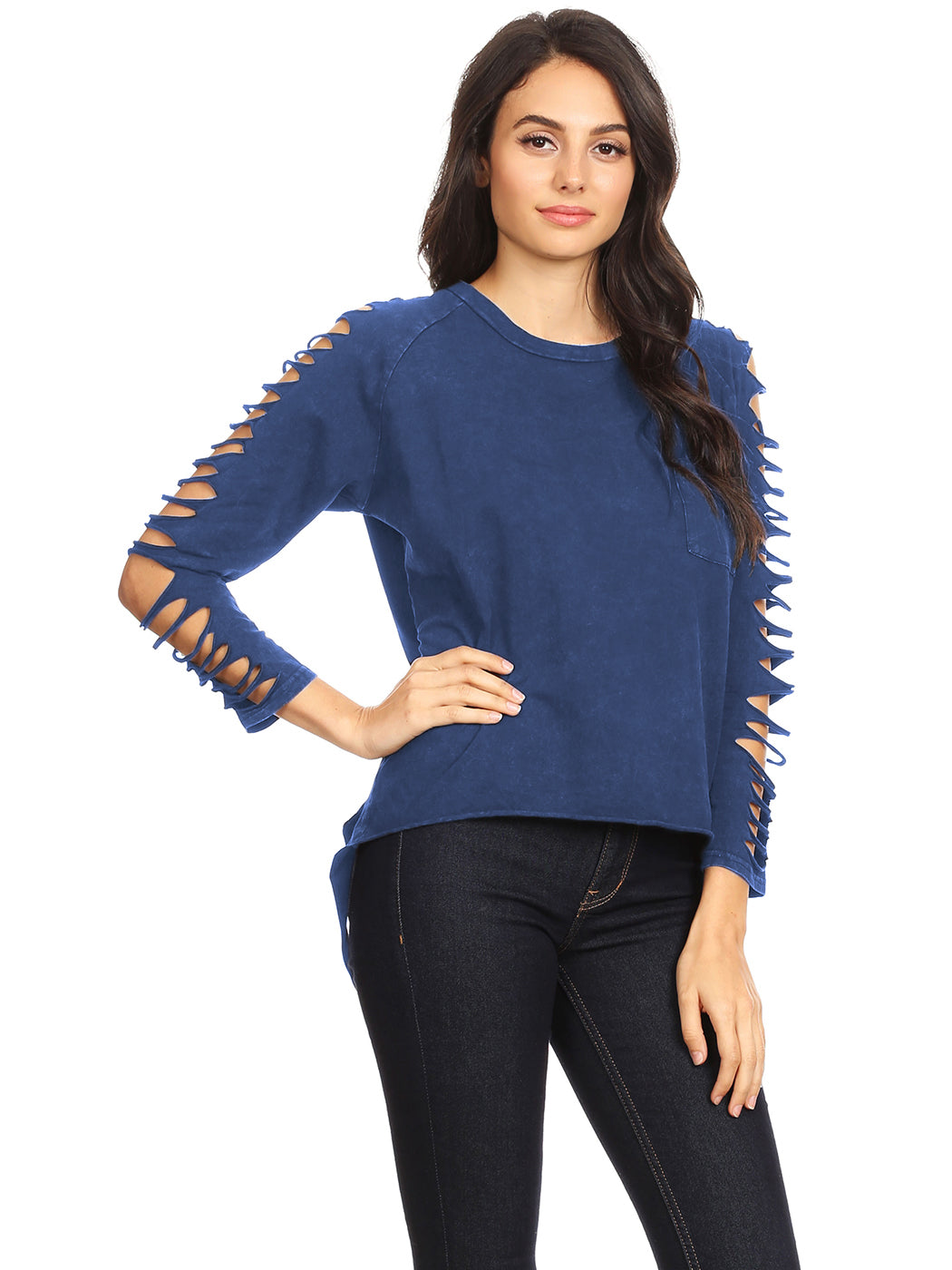 Ripped Long-Sleeve Pullover Top