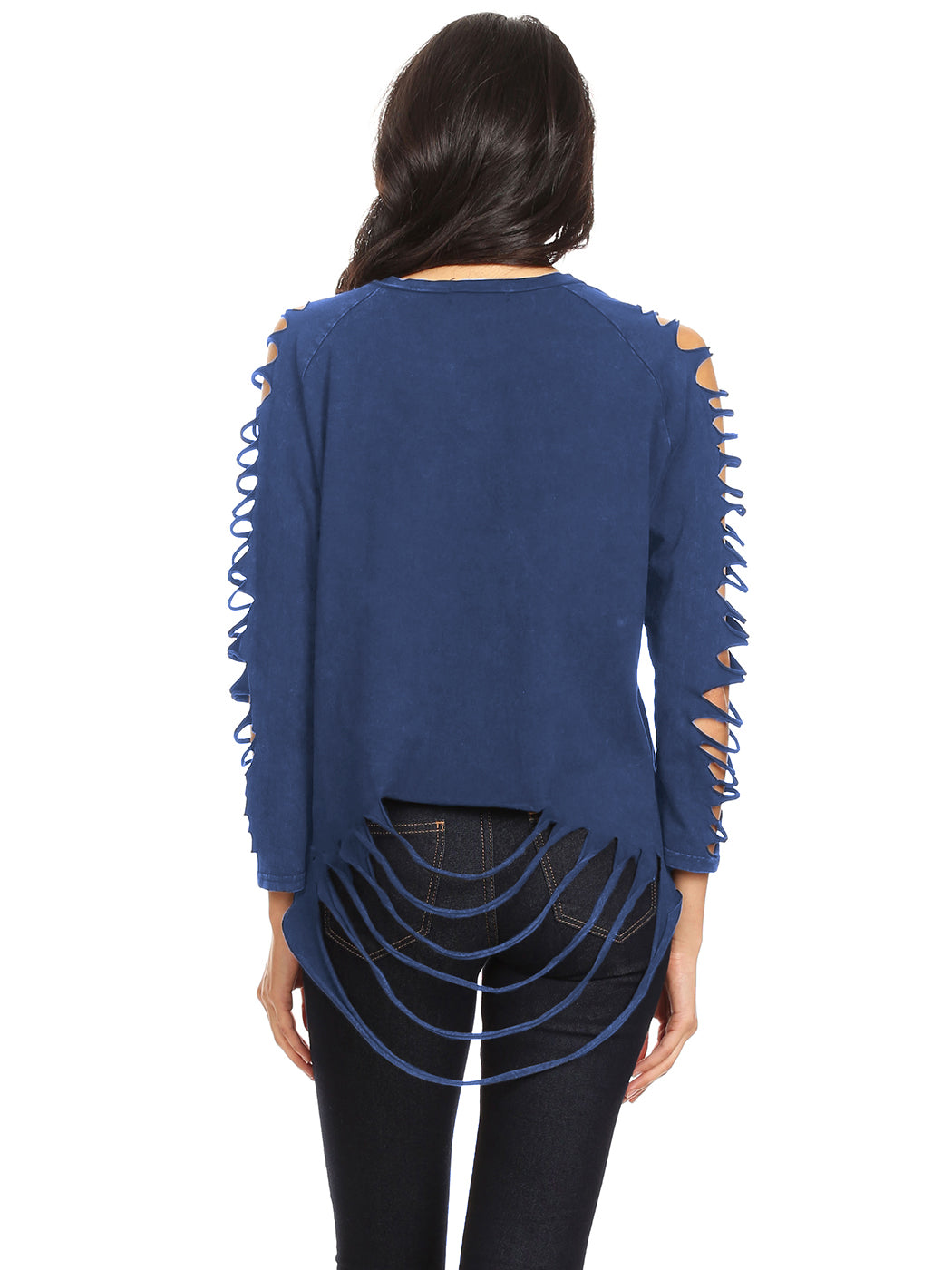 Ripped Long-Sleeve Pullover Top