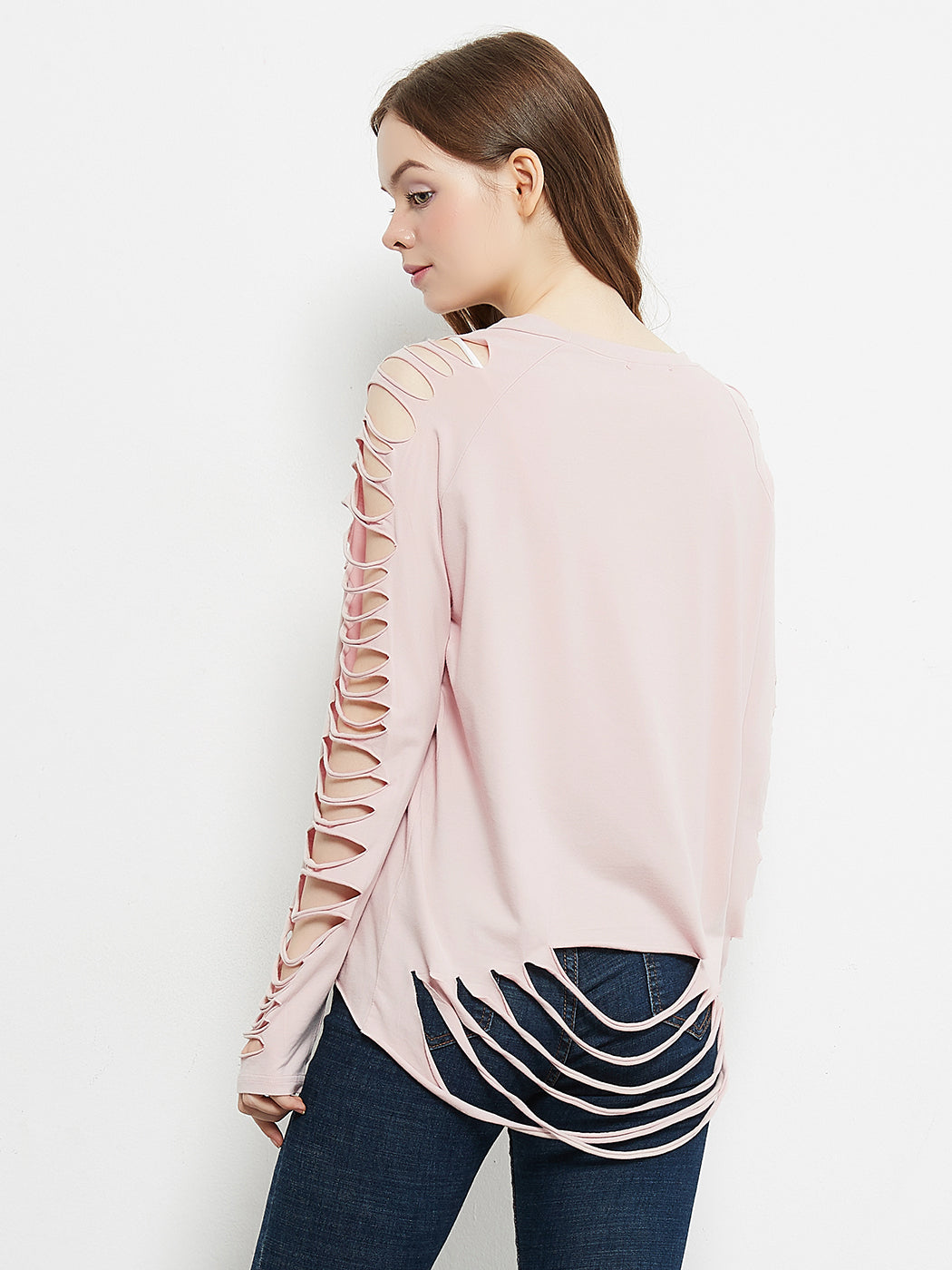 Ripped Long-Sleeve Pullover Top