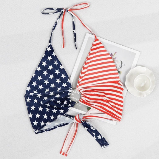 Anna-Kaci American Flag Halter Neck Strapless Tube Top Bralette USA | Anna-Kaci Small / American Flag