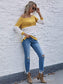 Anna-Kaci Asymmetrical Neck Long Sleeve Solid Color Block Top for Women