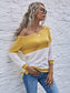 Anna-Kaci Asymmetrical Neck Long Sleeve Solid Color Block Top for Women
