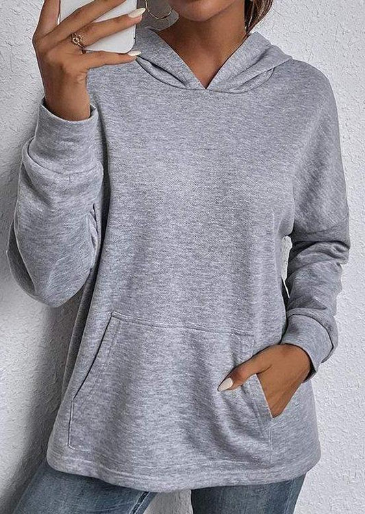 Anna-Kaci Back Lace Crochet Relaxed Fit Gray Hoodie with Pouch Pocket for Women Large 8-10 / Gray