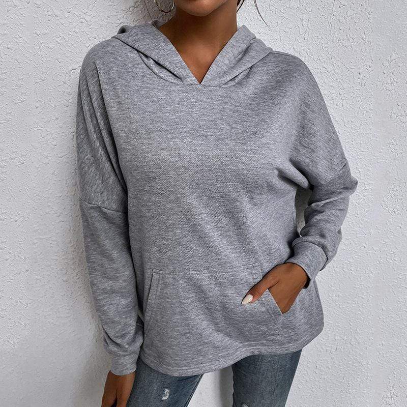 Anna-Kaci Back Lace Crochet Relaxed Fit Gray Hoodie with Pouch Pocket for Women