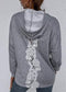 Anna-Kaci Back Lace Crochet Relaxed Fit Gray Hoodie with Pouch Pocket for Women