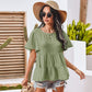 Anna-Kaci Basic Short Sleeve Rufle Tiered Blouse Round Neckline for Women Large 8-10 / Green