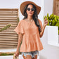 Anna-Kaci Basic Short Sleeve Rufle Tiered Blouse Round Neckline for Women Large 8-10 / Orange