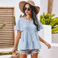 Anna-Kaci Basic Short Sleeve Rufle Tiered Blouse Round Neckline for Women