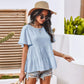 Anna-Kaci Basic Short Sleeve Rufle Tiered Blouse Round Neckline for Women