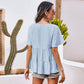 Anna-Kaci Basic Short Sleeve Rufle Tiered Blouse Round Neckline for Women