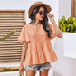 Anna-Kaci Basic Short Sleeve Rufle Tiered Blouse Round Neckline for Women