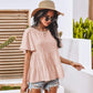 Anna-Kaci Basic Short Sleeve Rufle Tiered Blouse Round Neckline for Women