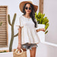 Anna-Kaci Basic Short Sleeve Rufle Tiered Blouse Round Neckline for Women