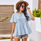 Anna-Kaci Basic Short Sleeve Rufle Tiered Blouse Round Neckline for Women