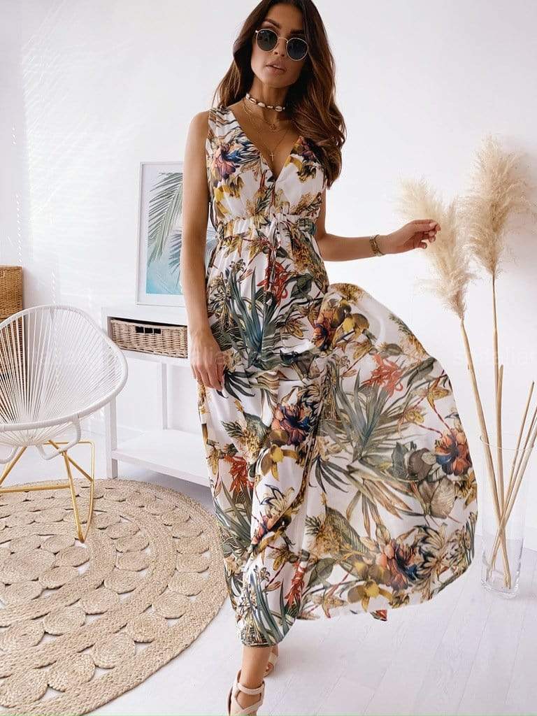 Anna-Kaci Beach Paradise Floral Print Maxi Dress for Women