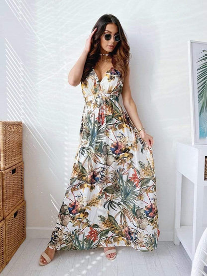 Anna-Kaci Beach Paradise Floral Print Maxi Dress for Women Large 8-10 / White